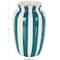 9.5" White & Teal Stripes Round Wide Ceramic Vase